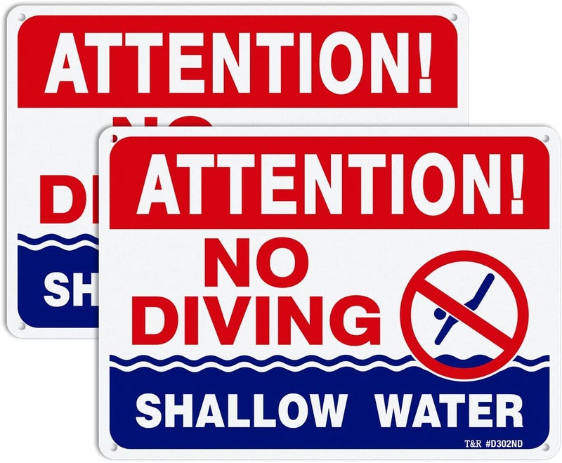 TR No Diving Sign Shallow Water - 2 Pack - 10"x7" .040 Rust Free Heavy Aluminum, Reflective, Waterproof, Weatherproof and Fade Resistant, 4 Pre-drilled holes, Easy to Mount - Image 1